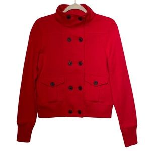 So Juniors Red Double Breasted High Neck, Cotton Blend Crop Jacket, Size L